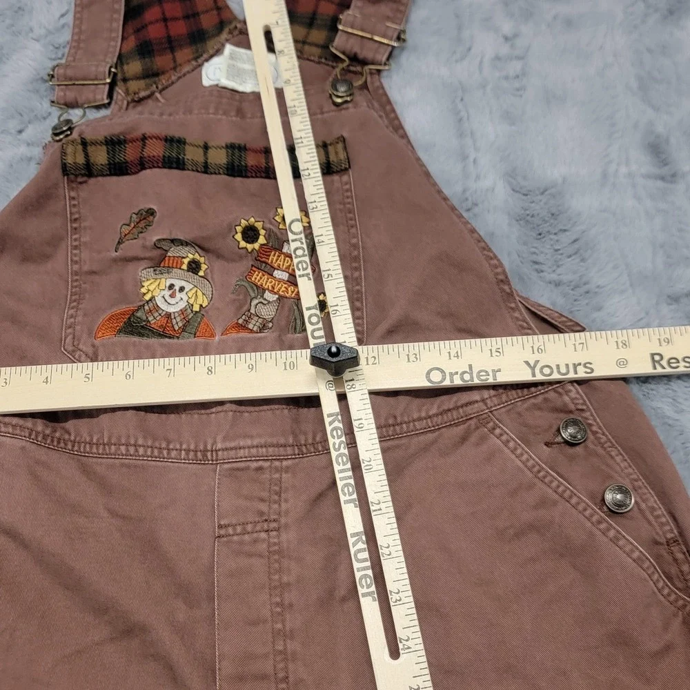 Vintage Mandal Bay Overalls Womens XL Brown Happy Harvest Scarecrow Fall Plaid - Picture 7 of 16